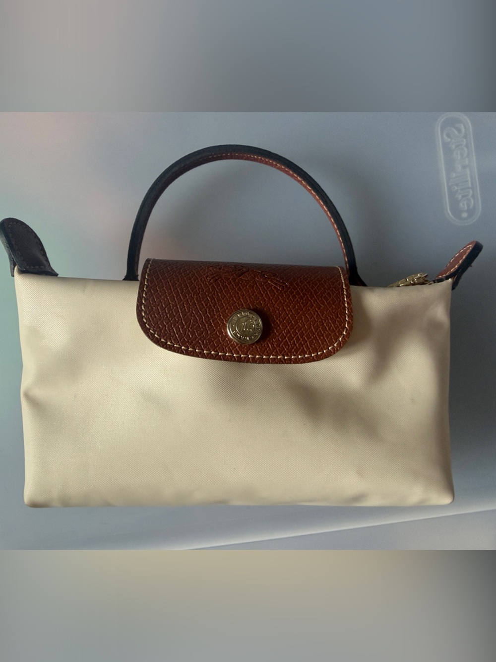 Longchamp Cream and Brown Top-Handle Cosmetic Pouch